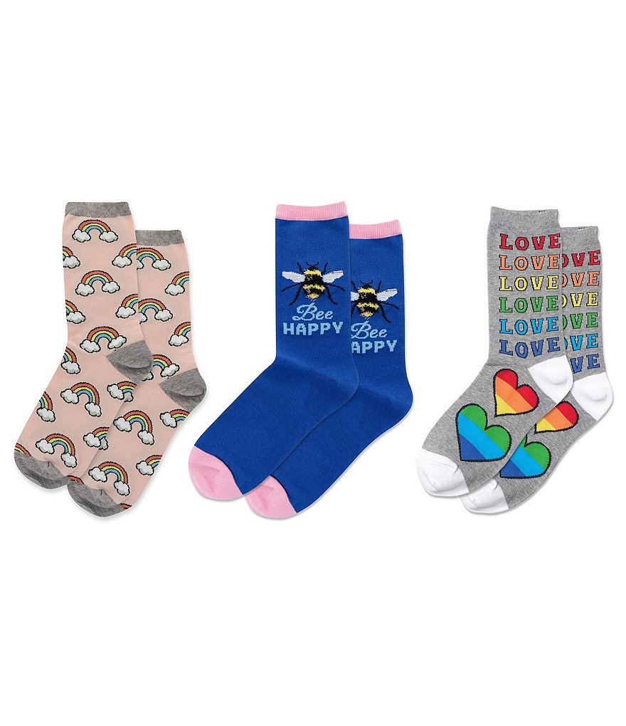 Hot Sox Women's Rainbow Crew Socks, 3 Pack