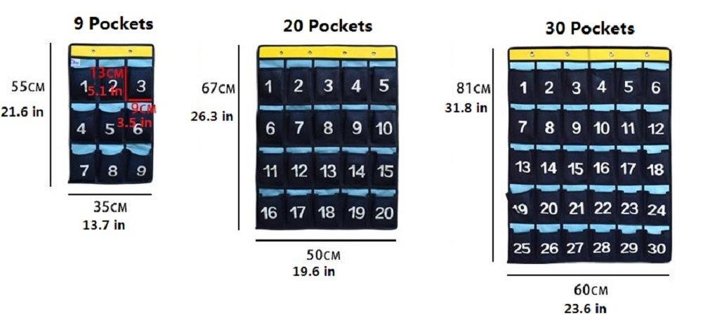 NIMES Numbered Organizer Classroom Pocket Chart for Cell Phones Calculators Holders Blue (30 Pockets)
