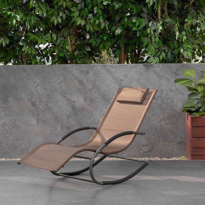 Outdoor Curved Rocker Chaise Lounge Chair with Pillow - Brown - Crestlive Products