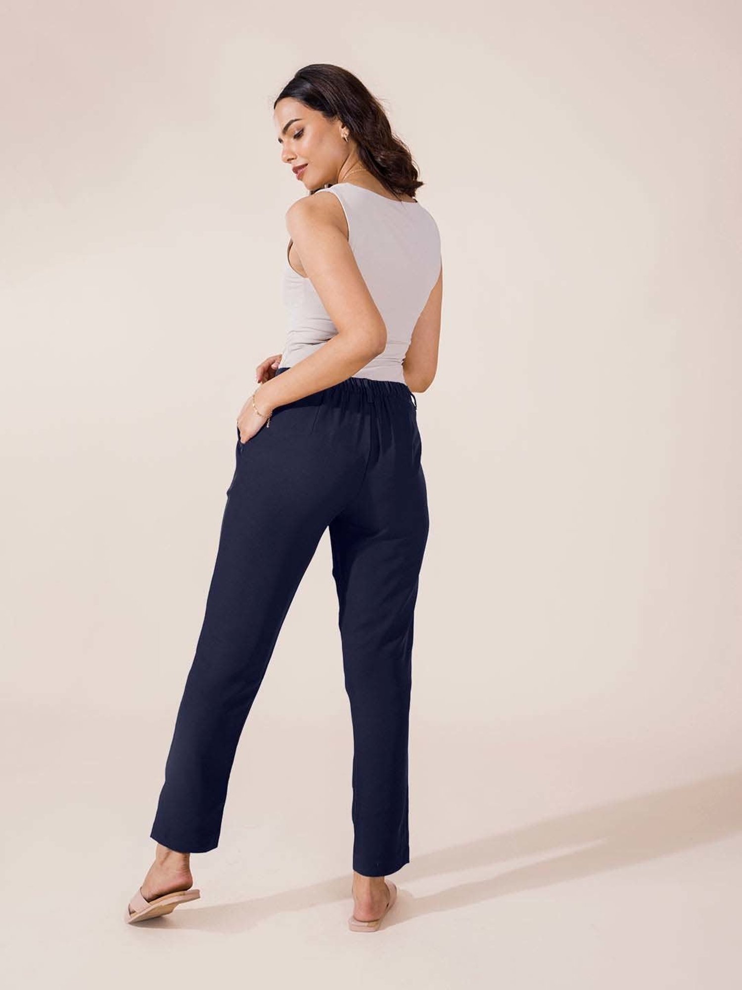 Go Colors! Navy Mid Rise Formal Trousers