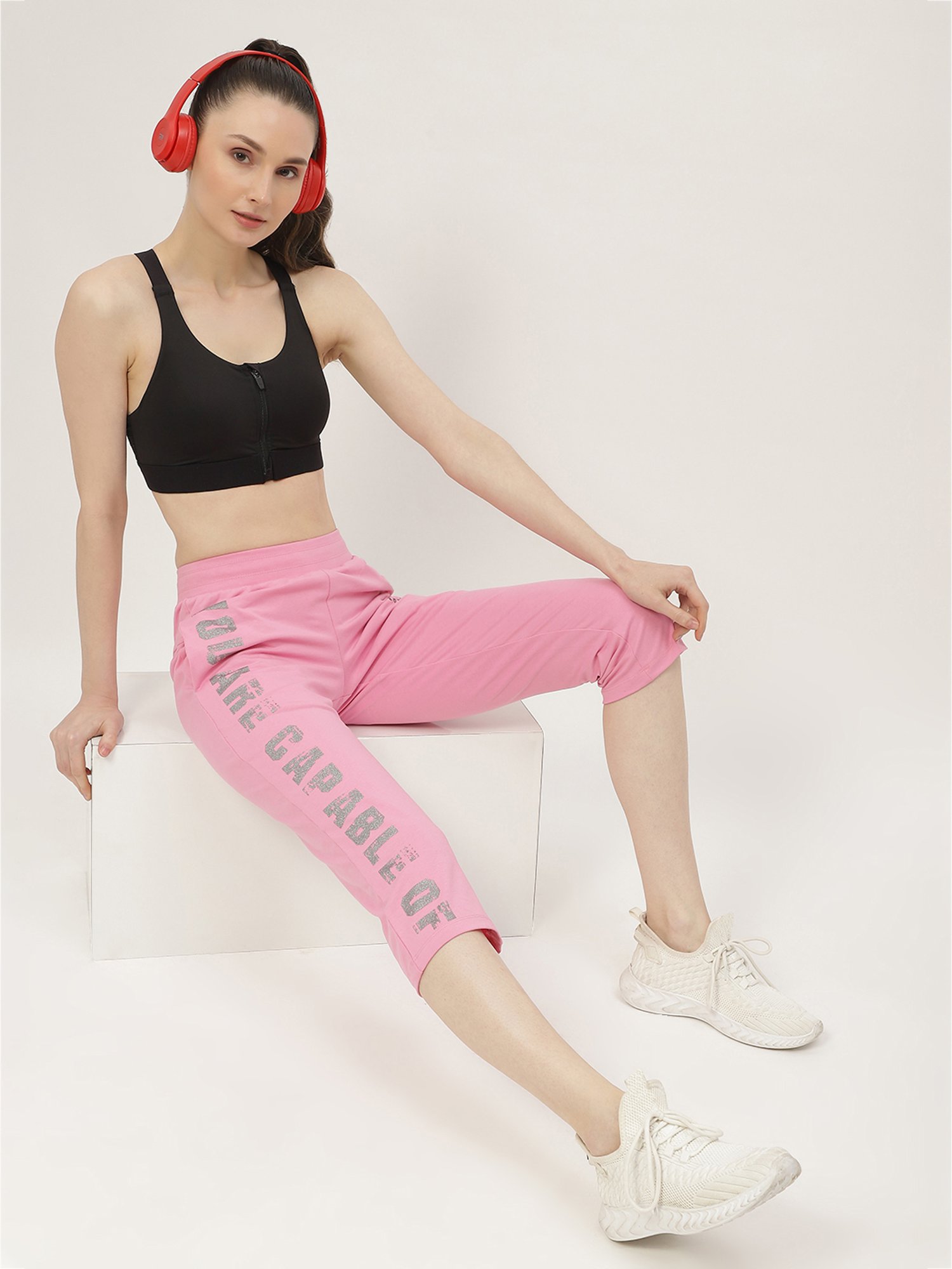 MADAME M Secret Pink Cotton Graphic Print Capris