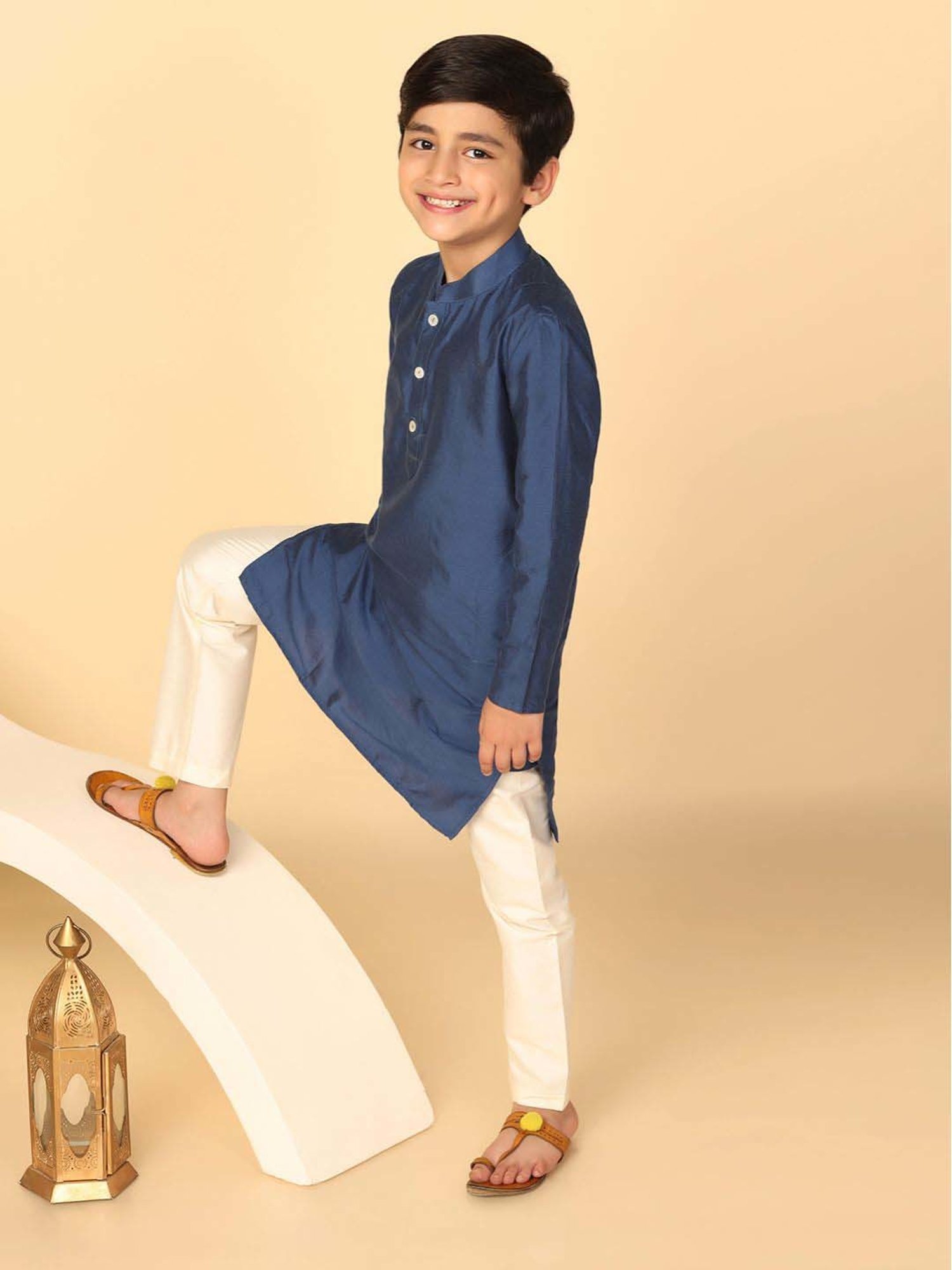 KISAH Kids Blue Regular Fit Full Sleeves Kurta Set