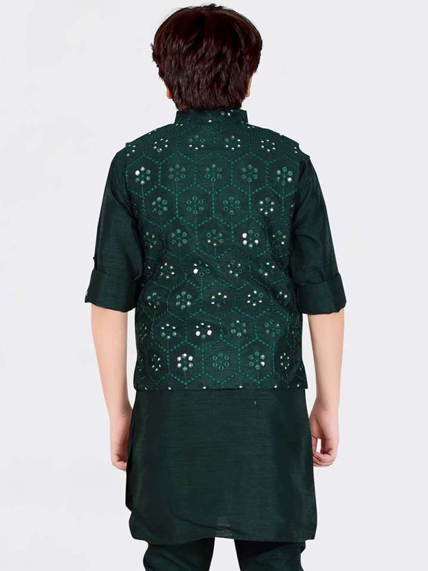 Cavio Kids Green Embellished Full Sleeves Kurta Set