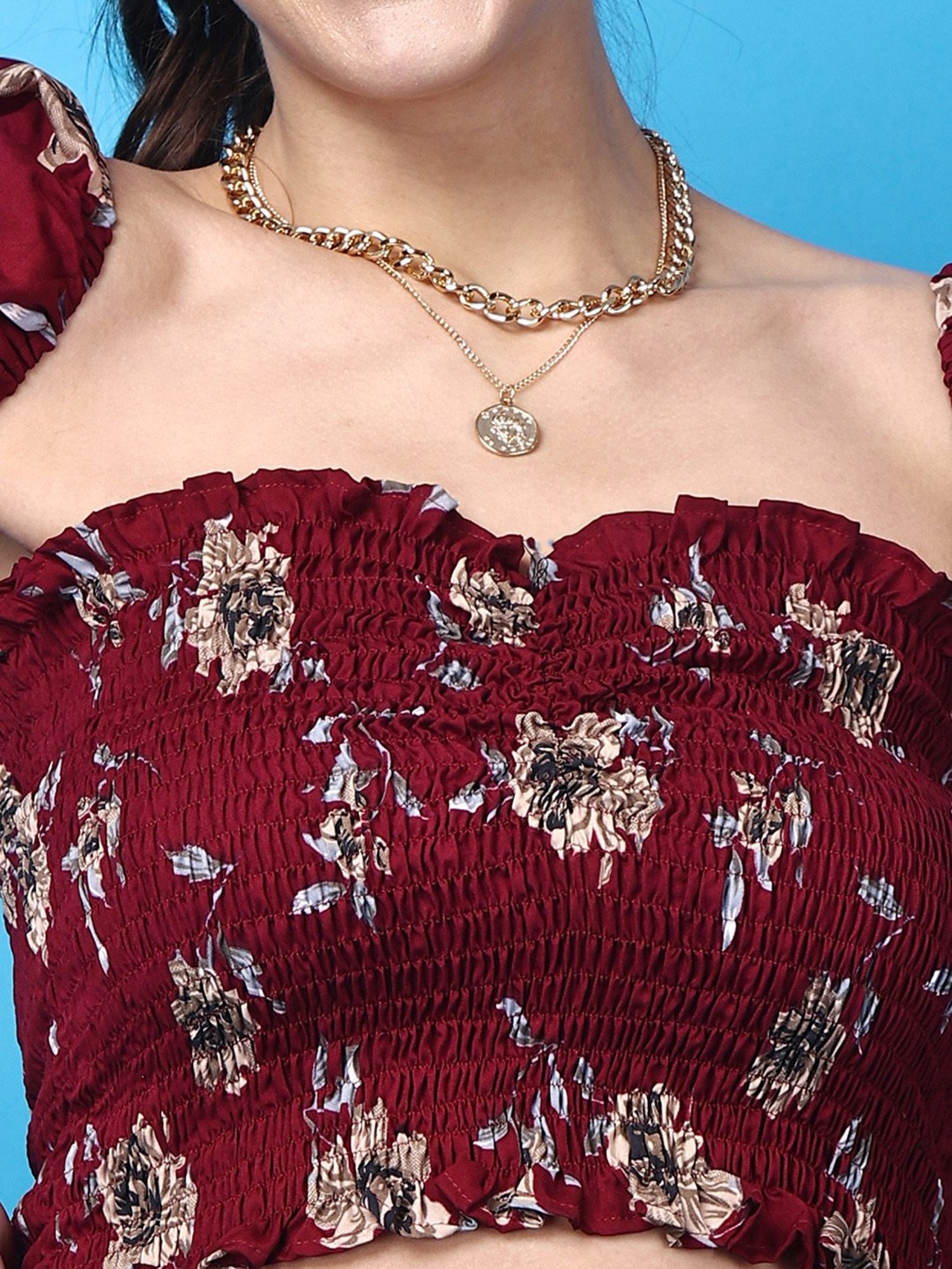 Scorpius Maroon Floral Print Crop Top