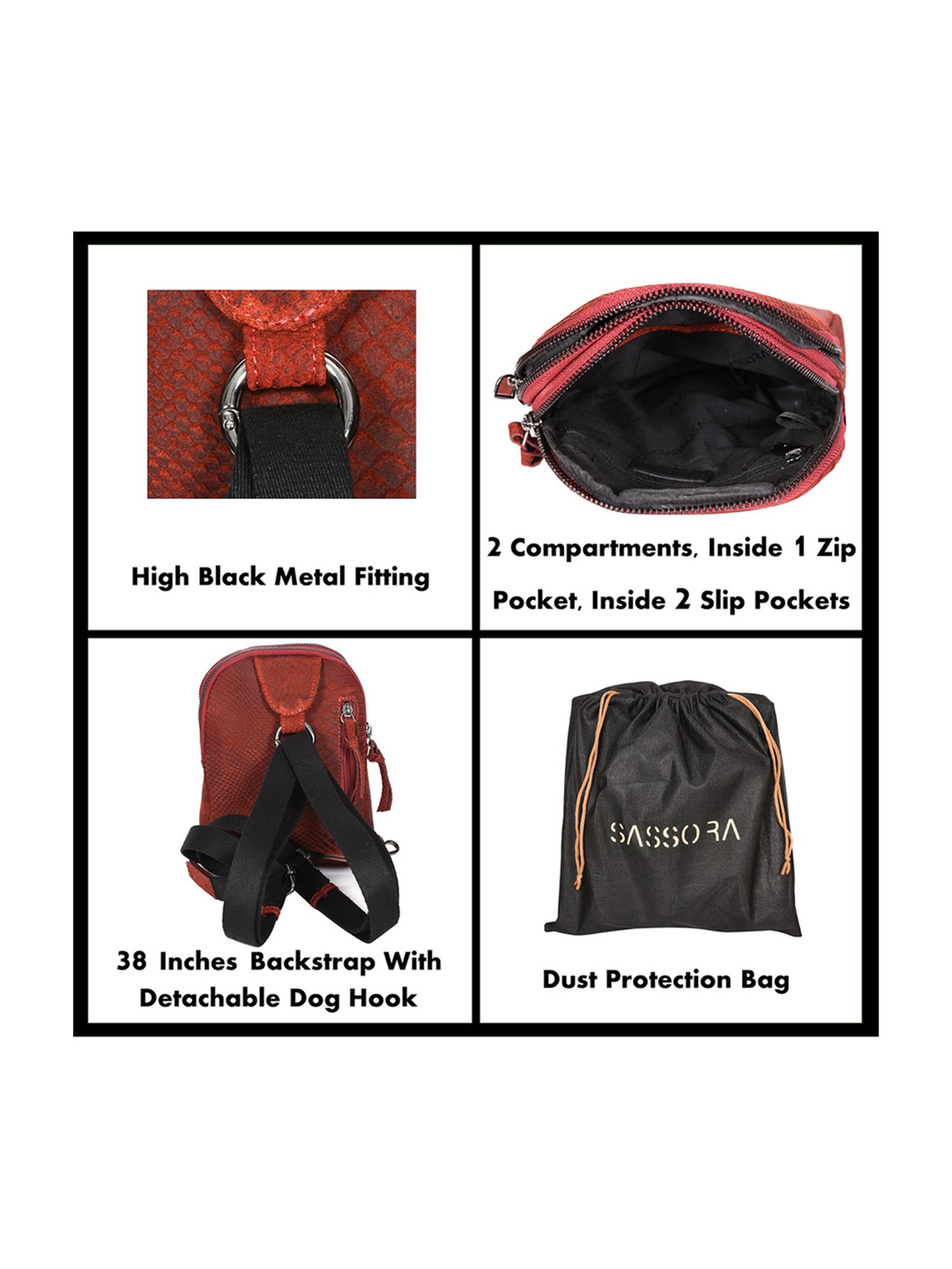 SASSORA Red MEI Animal Effect Small Leather Backpack