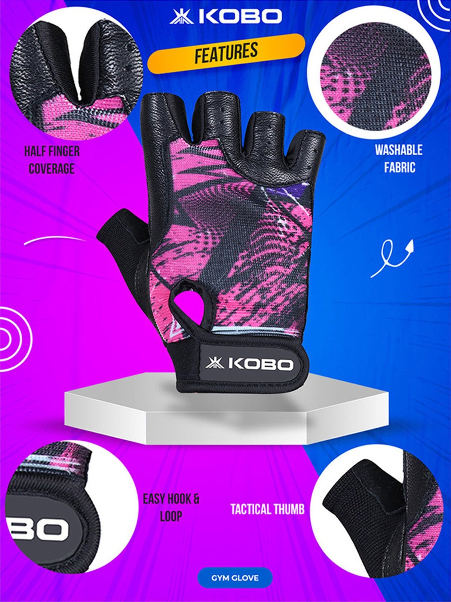 Kobo Weight Lifting Gym Gloves (Pink) Size - XL