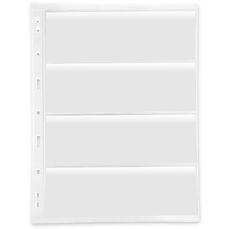 Juvale 20 Sheets Clear Plastic 4 Pocket Currency Money Holder Binder Sleeve Pages, 8.5" x 11"