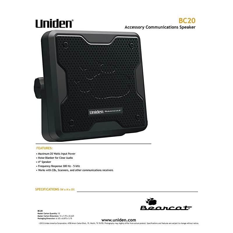 BC20) Bearcat 20-Watt External Communications Speaker. Durable Rugged Design, Perfect for Amplifying  Scanners, CB Radios, and Other Communications Receivers