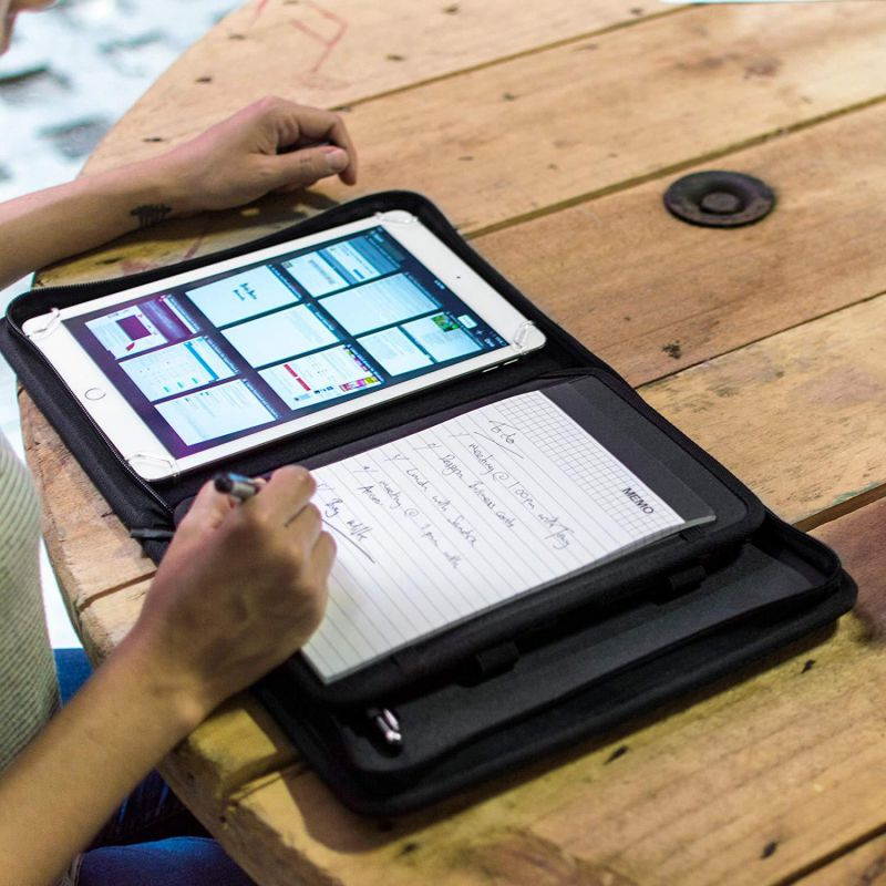 Cooper BIZMATE Padfolio Organizer case for 7" - 8" inch Tablets | Business Executive Tablet Portfolio with A5 Notepad Paper Pad | Journal Notebook Folio, Pen Holder, Card Pockets, YKK Zipper (Black)