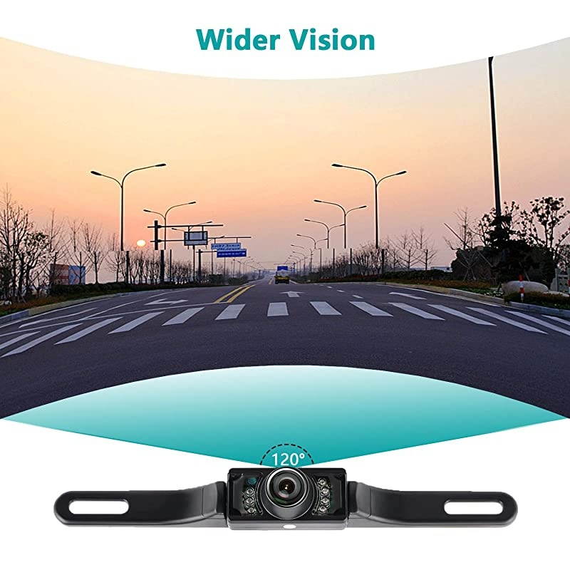 License Plate Backup Camera Car Rear View Reverse CameraAutomotive Backing Camera 120&deg; View Angle Waterproof 7 LED Night Vision Reversing Camera for TrucksSUVRVPickupVans