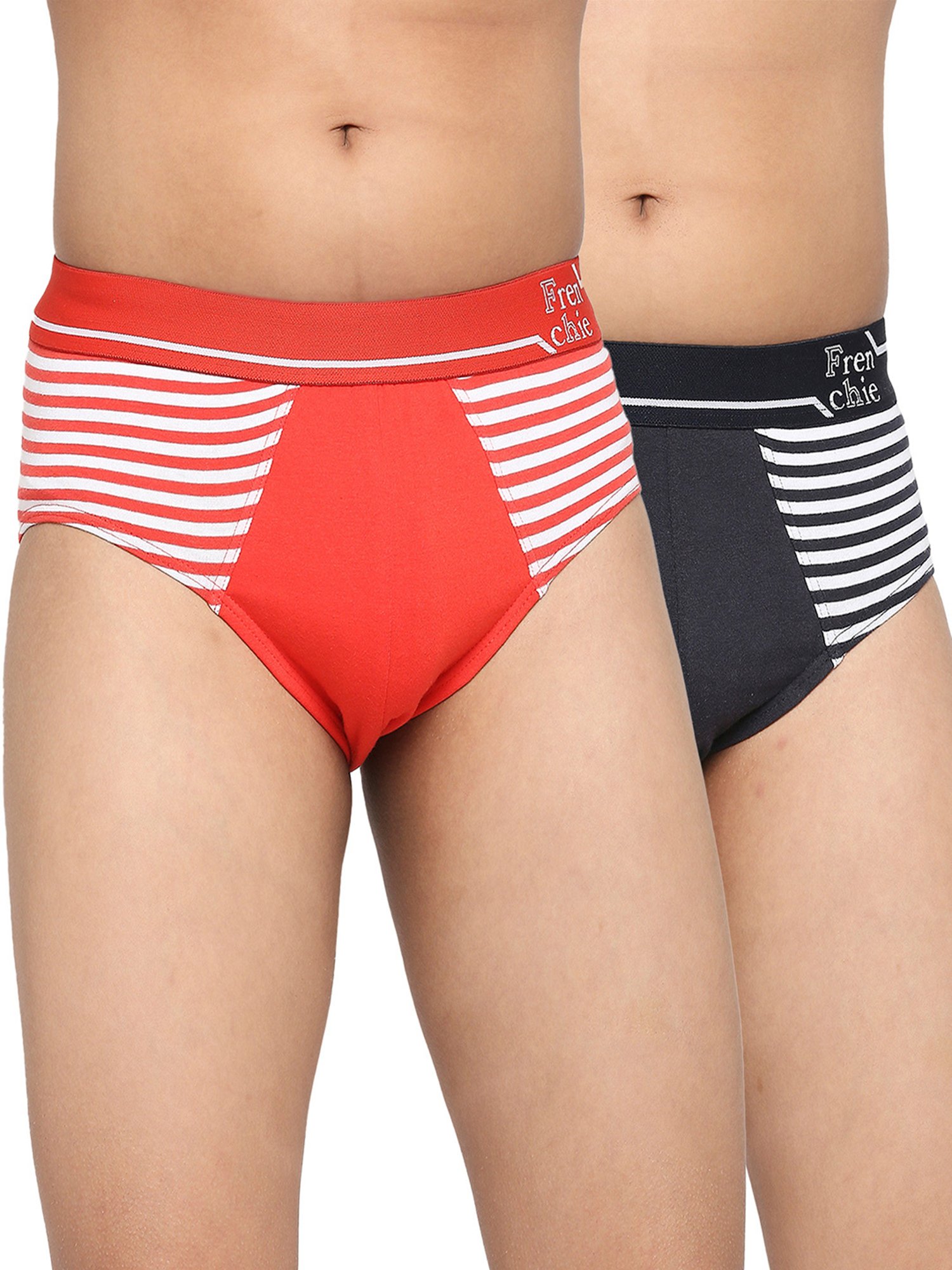 Frenchie Kids Black & Orange Striped Briefs (Pack Of 2)