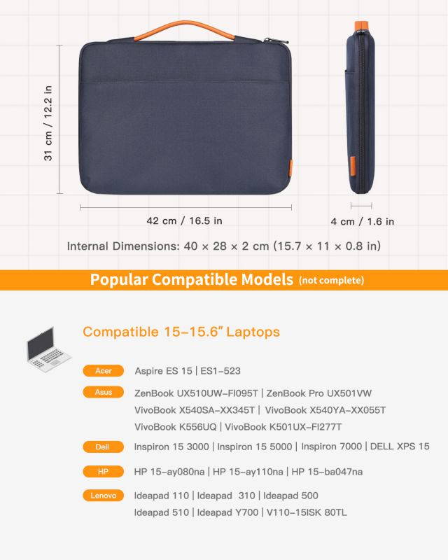Inateck 15-15.6 Inch Shockproof Laptop Sleeve Carrying Case Chromebook Notebook Ultrabook Briefcase, Netbook Bag with Handle