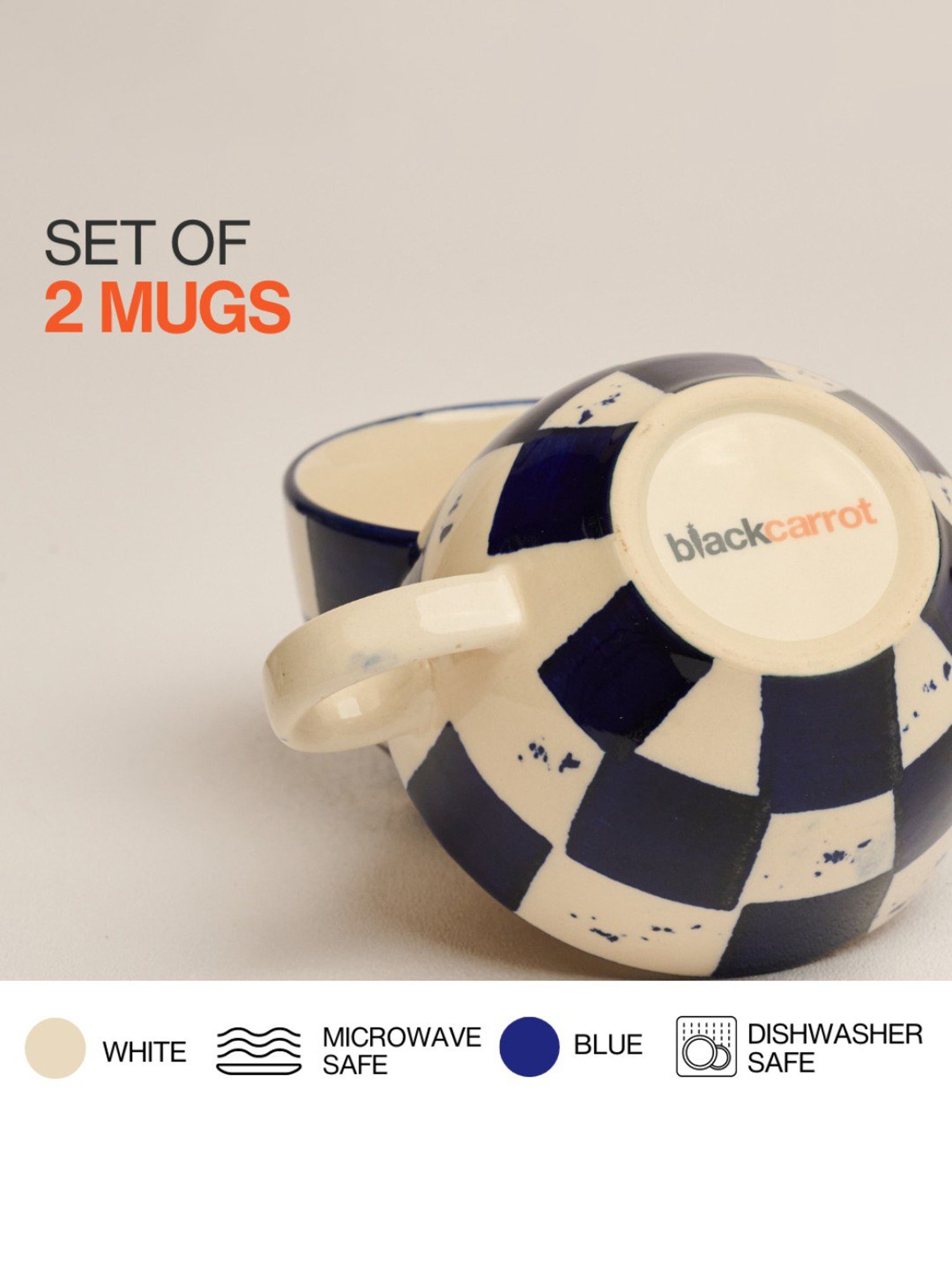 BlackCarrot Blue & White Ceramic Coffee Mugs Set of 2