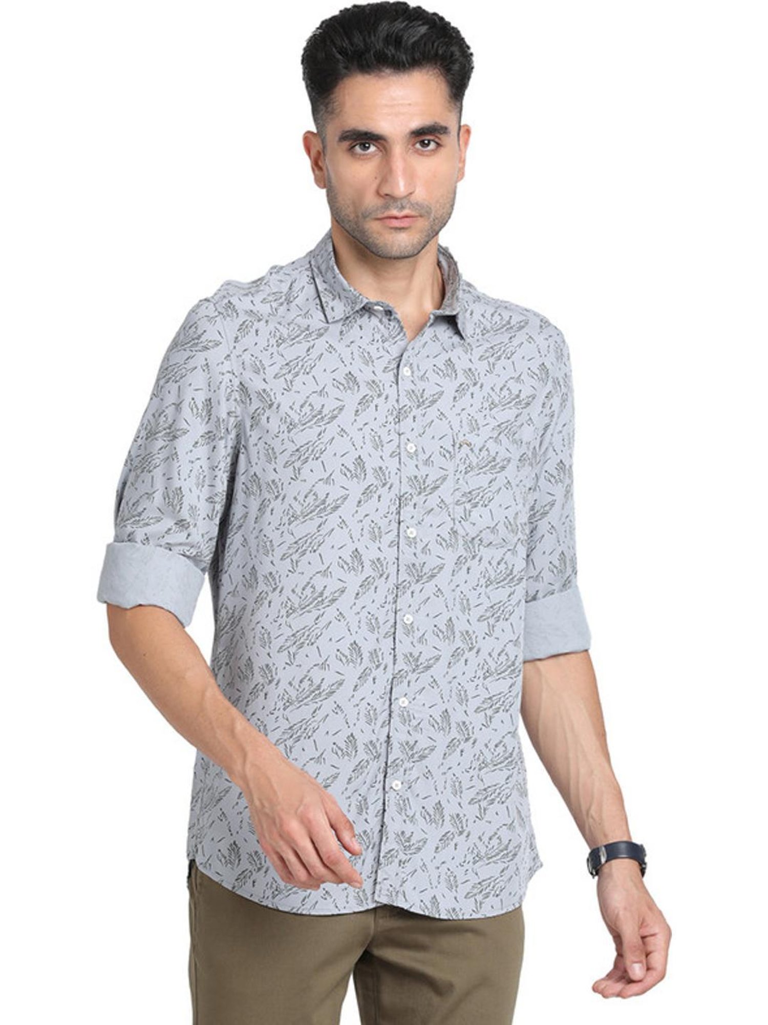 Turtle Grey Slim Fit Printed Shirts