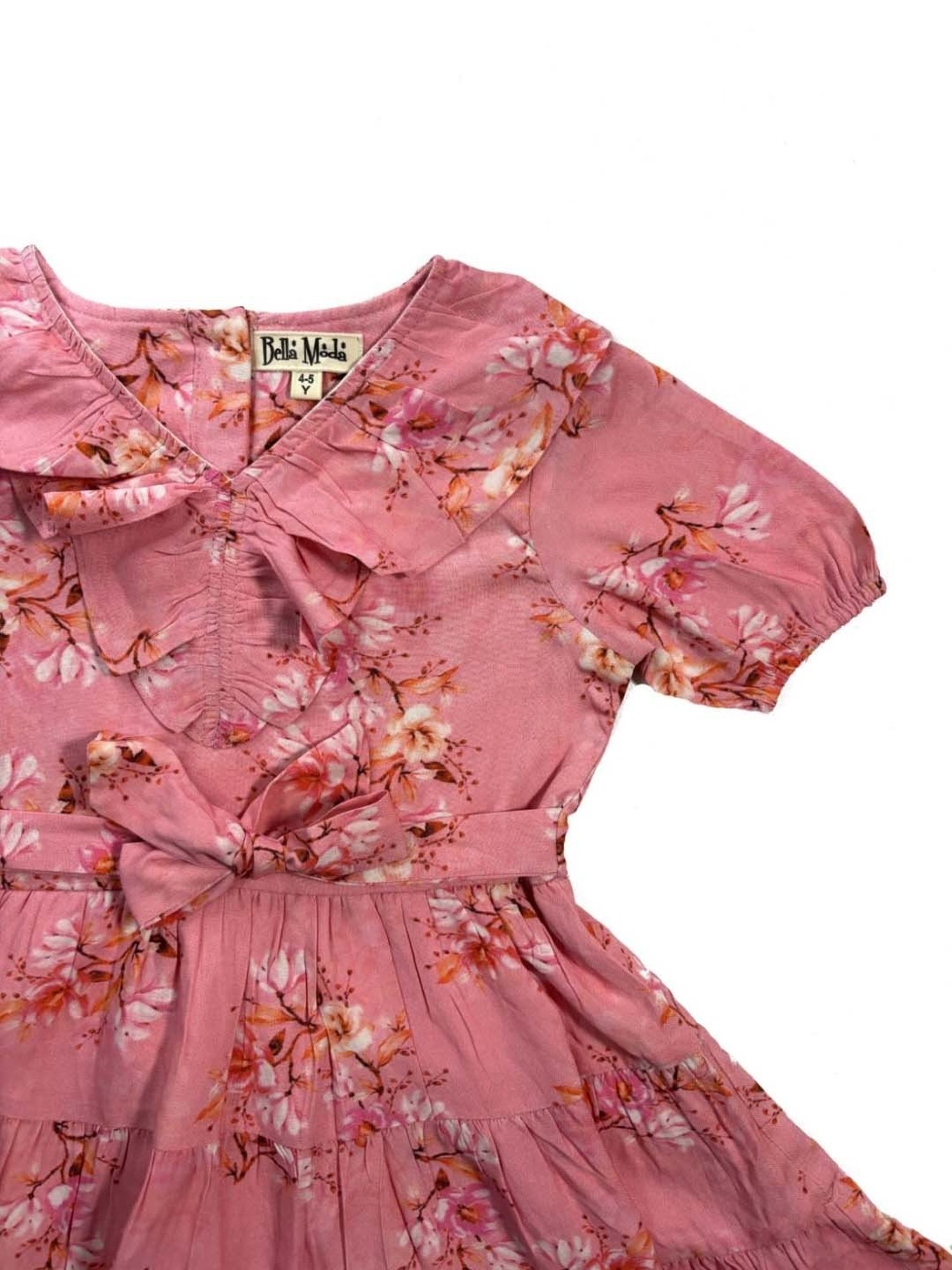 Bella Moda Kids Peach Cotton Floral Print Dress