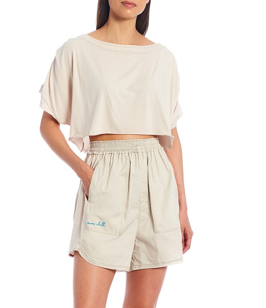 Marc New York Paperbag Waist Sueded Jersey Drawstring Shorts