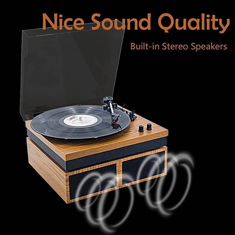 Retro BeltDrive Bluetooth Turntable with Separable Stereo Speakers3 Speed Vinyl Record PlayerYellow Brown