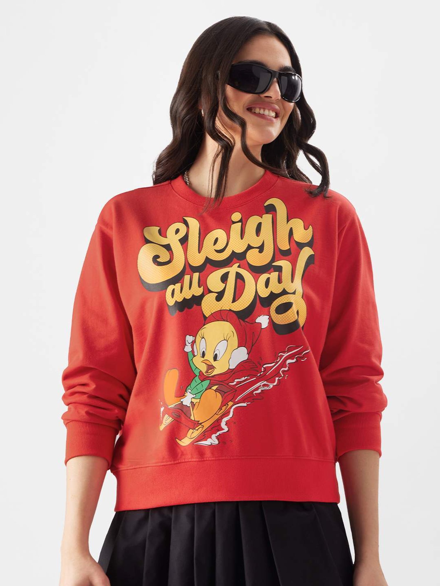 The Souled Store Red Cotton Printed Sweatshirt