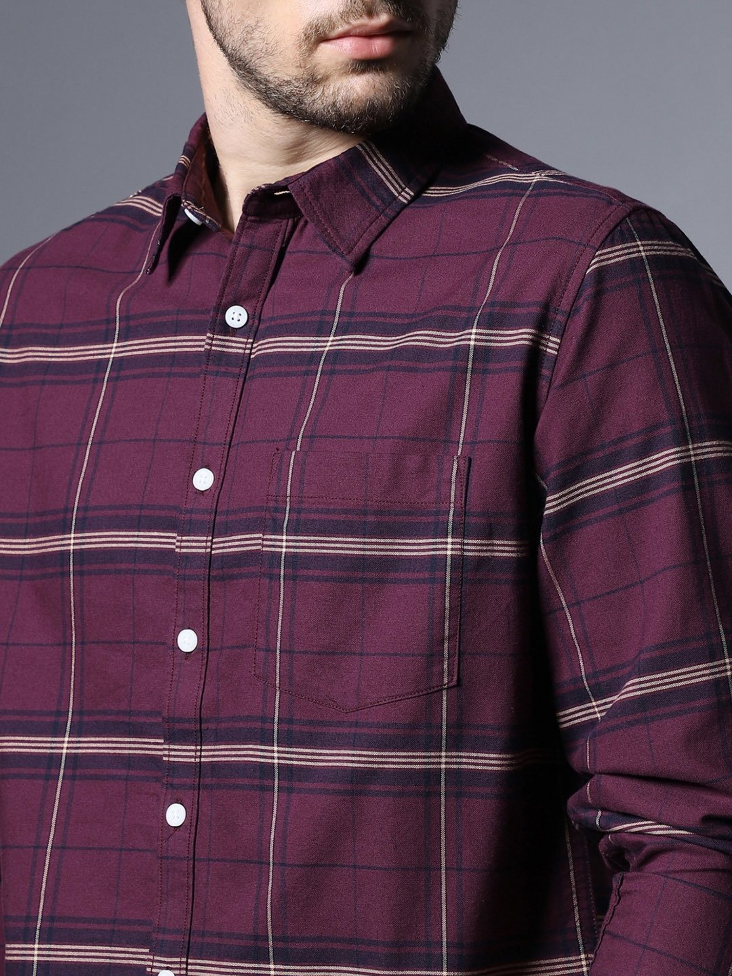 High Star Wine Relaxed Fit Checks Shirt