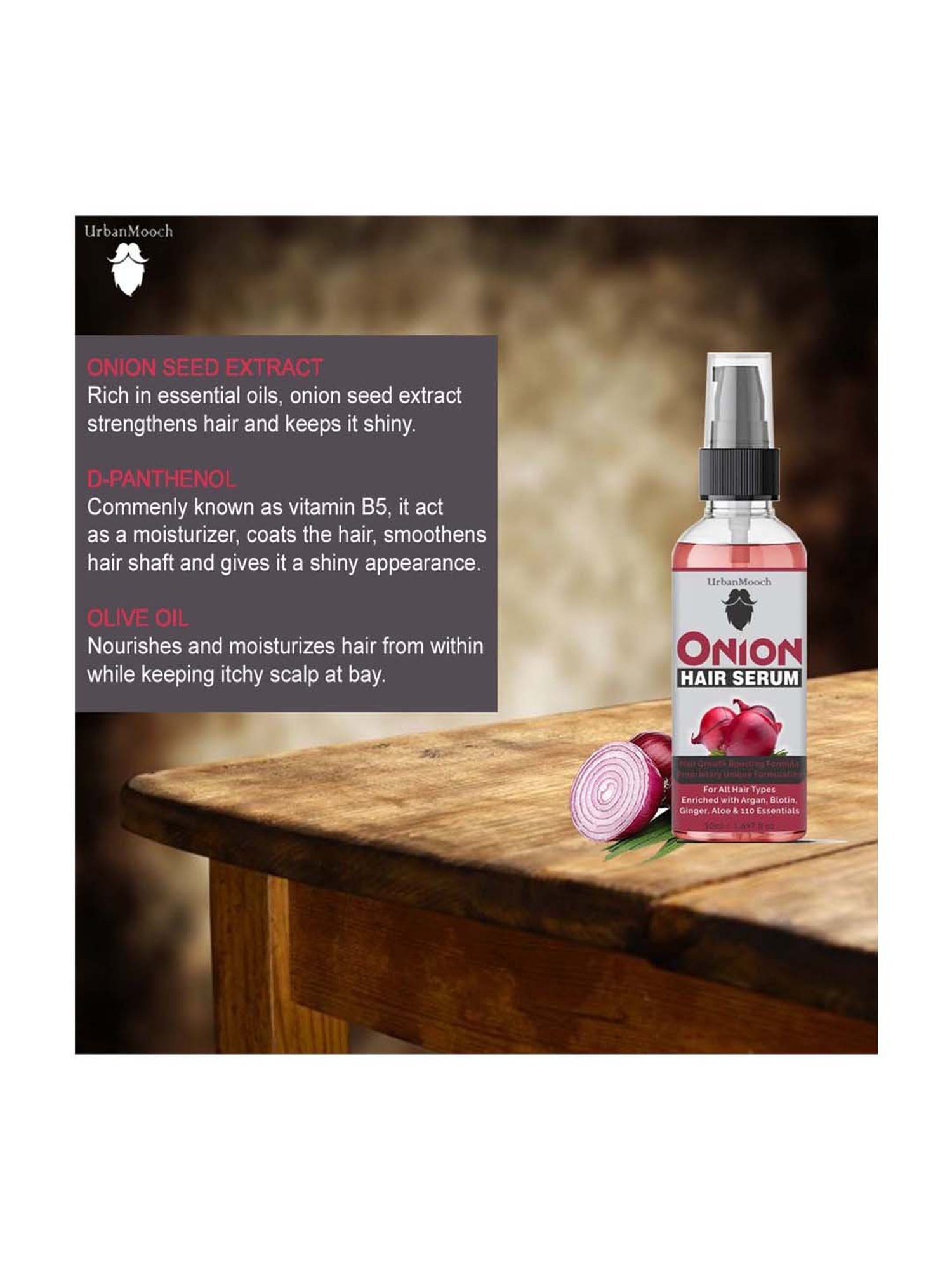 UrbanMooch Onion Hair Serum for Smooth & Silky Hair - 50 ml