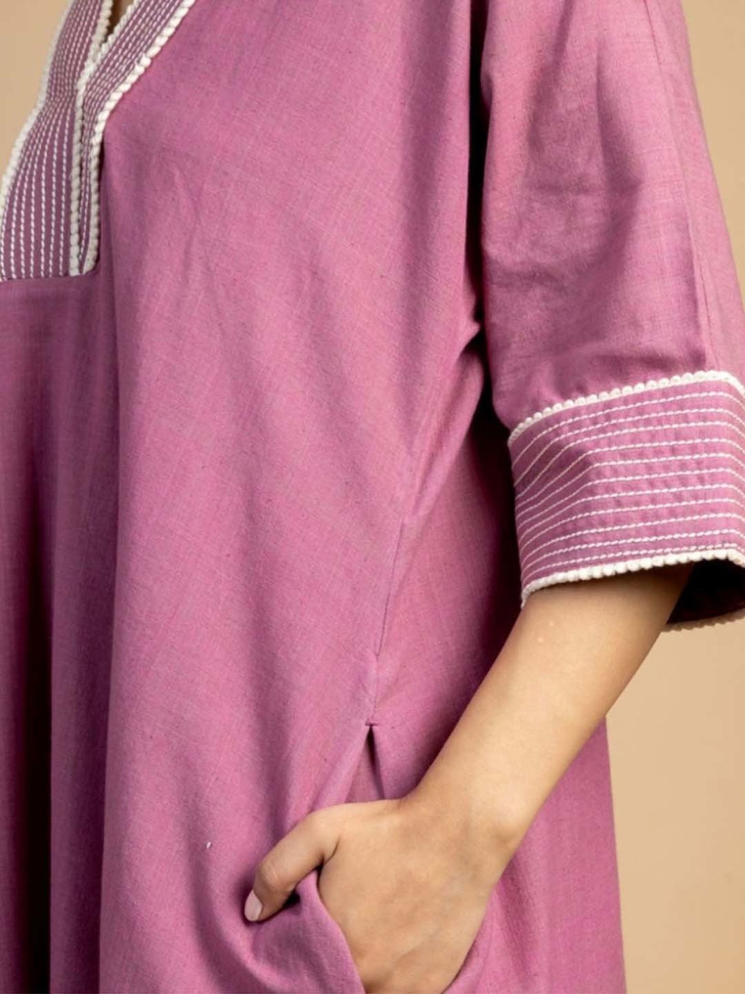 Mushio Magenta Pink Kriti Hand Woven Kaftan Style Kurta