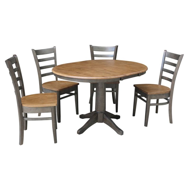 36" Janis RoundExtendable Dining Table with 4 Chairs Tan/Washed Coal - International Concepts