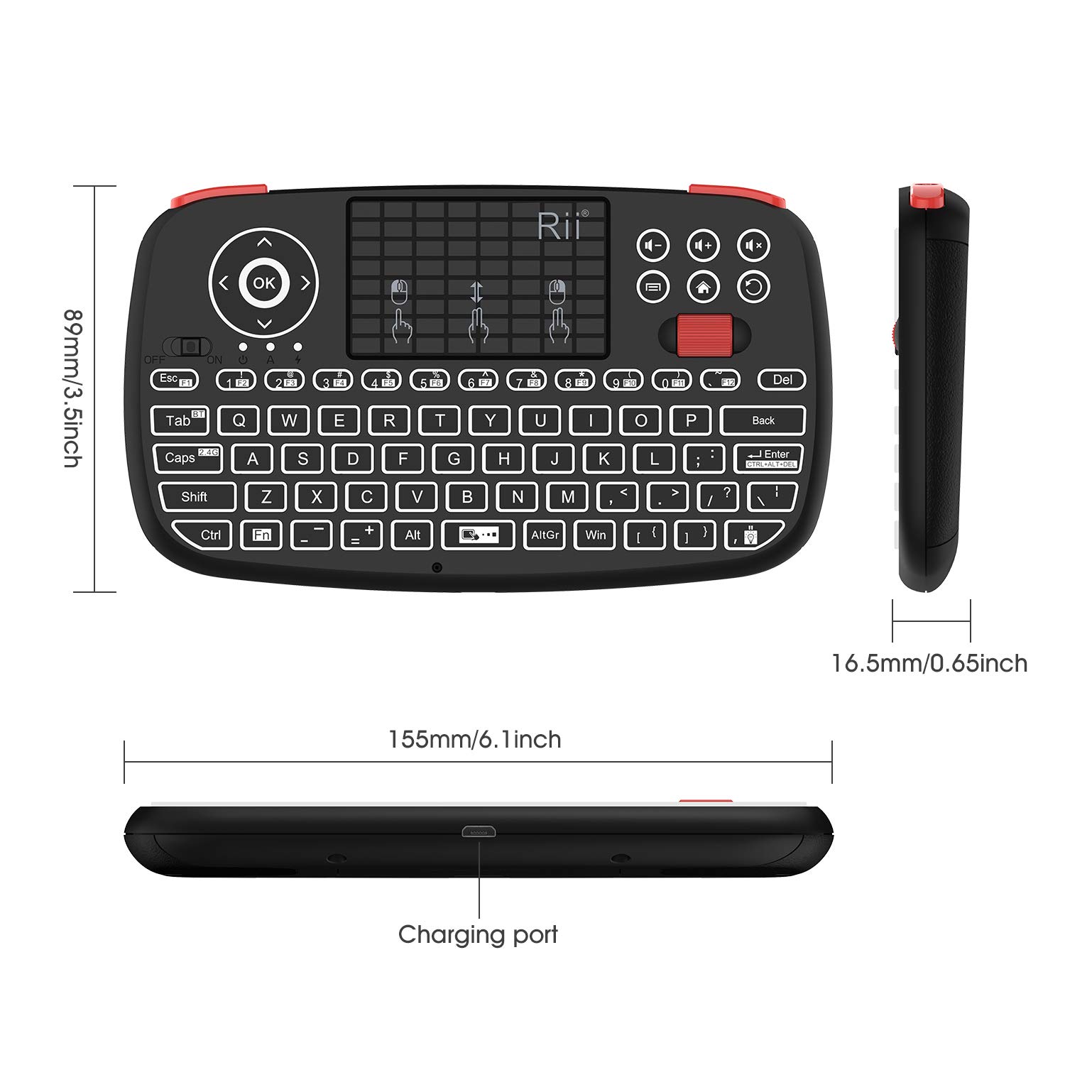 (2019 Upgrade) Rii i4 Mini Keyboard with Touchpad, Bluetooth + 2.4GHz USB Dongle for Smartphones, PC, Tablet, Laptop TV BOX