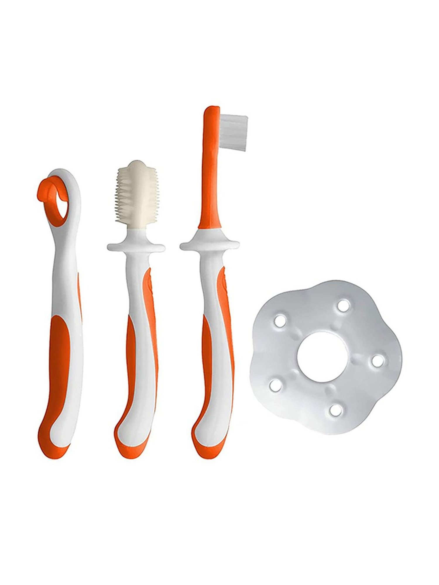LuvLap Baby Training 3 Piece Toothbrush Set (Orange and White)
