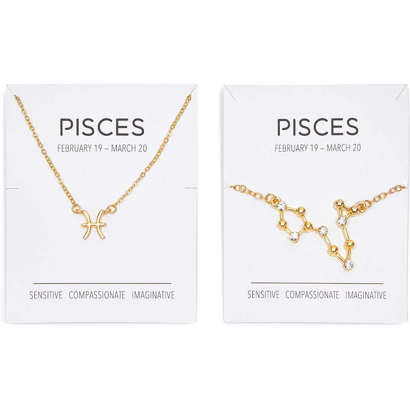 Zodaca 2 Piece Pisces Zodiac Necklace and Bracelet Jewelry Set for Women, Gold