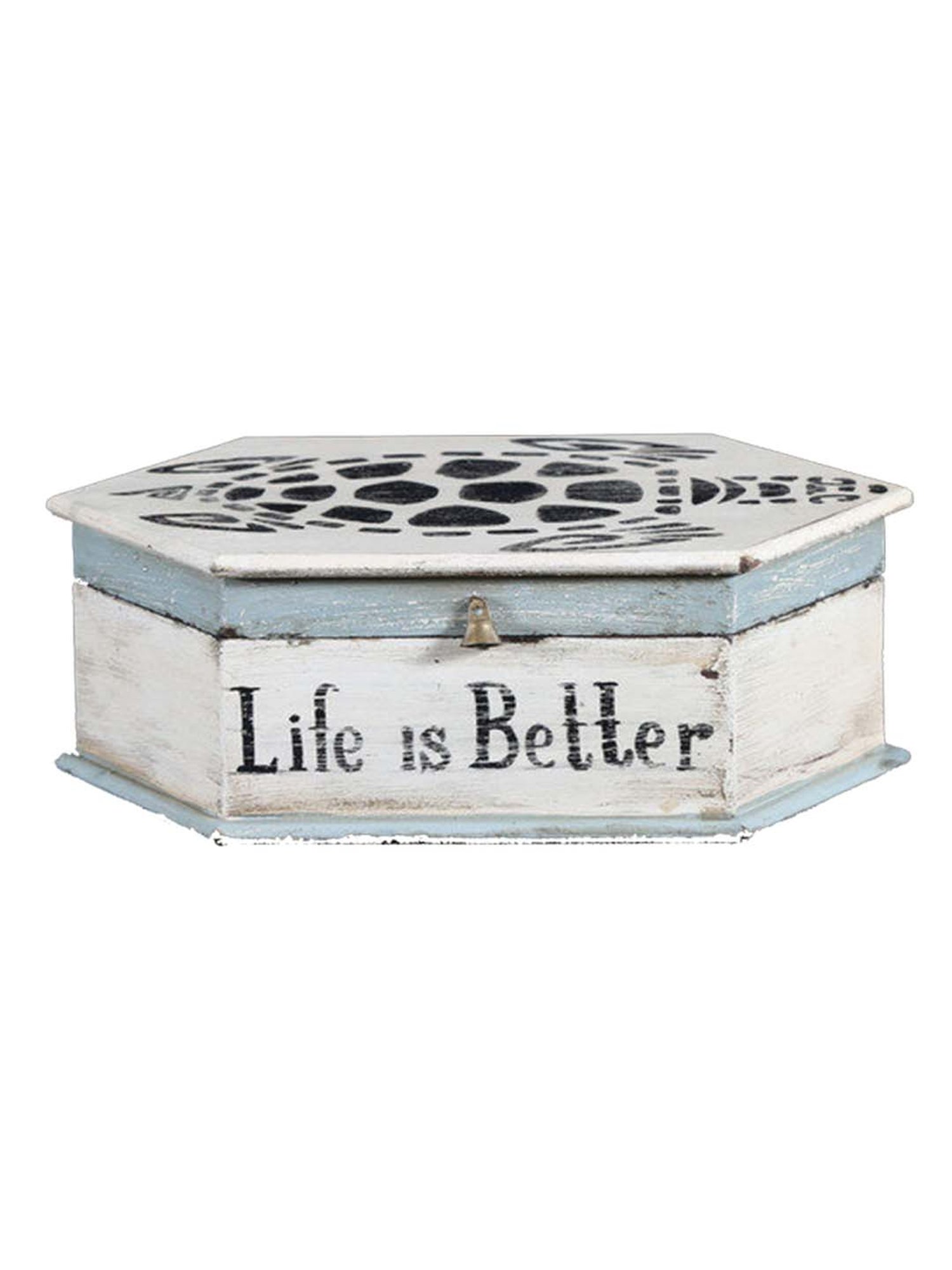 Artisans Rose White & Black Wood Vintage-Finished Box - Set of 1