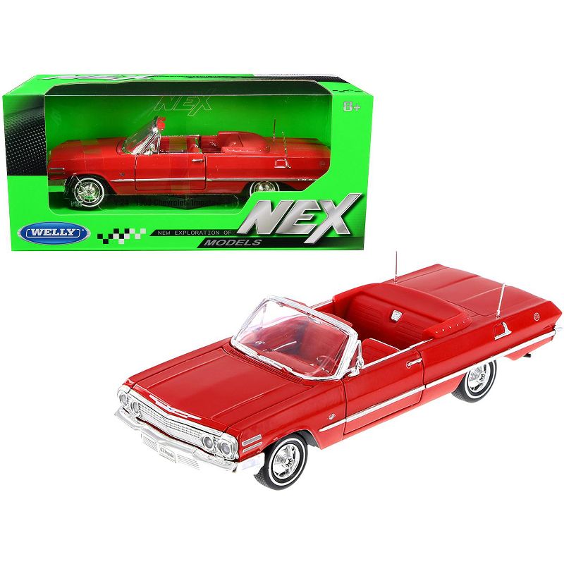 1963 Chevrolet Impala Convertible Red with Red Interior 1/24 Diecast Model Car by Welly