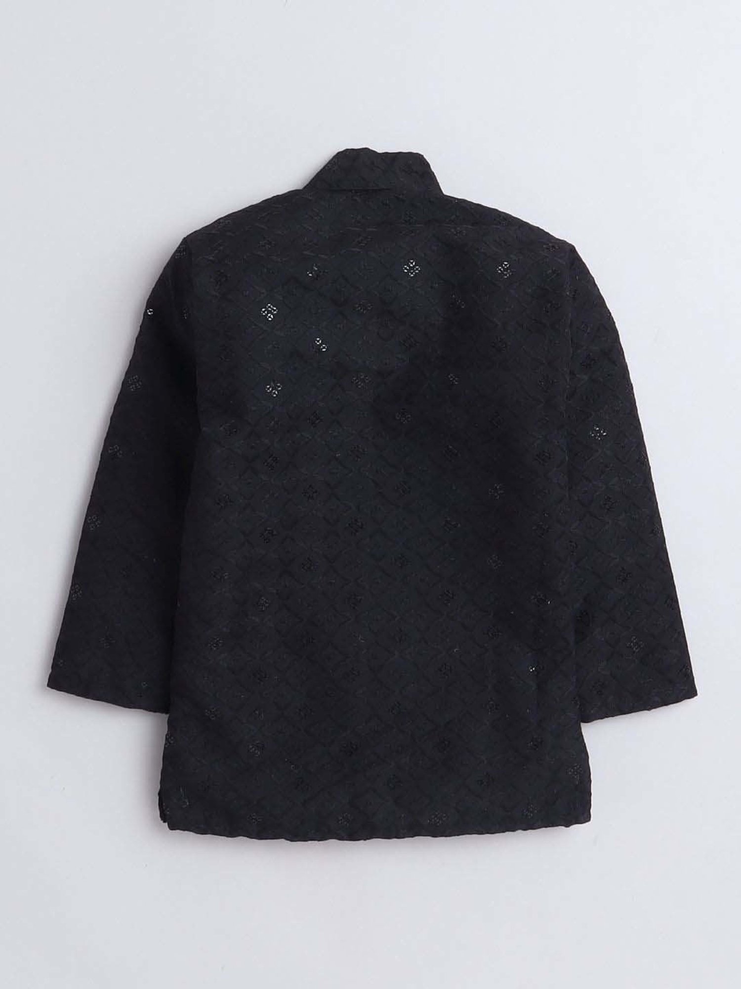 Fourfolds Boys Black Cotton Embroidery Full Sleeves Kurta Set