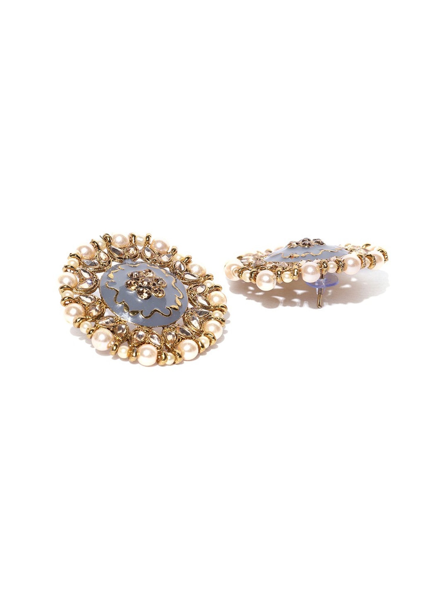 Priyaasi Gold-Plated Pearls and Stone Studded Round Shape Large Stud Earrings
