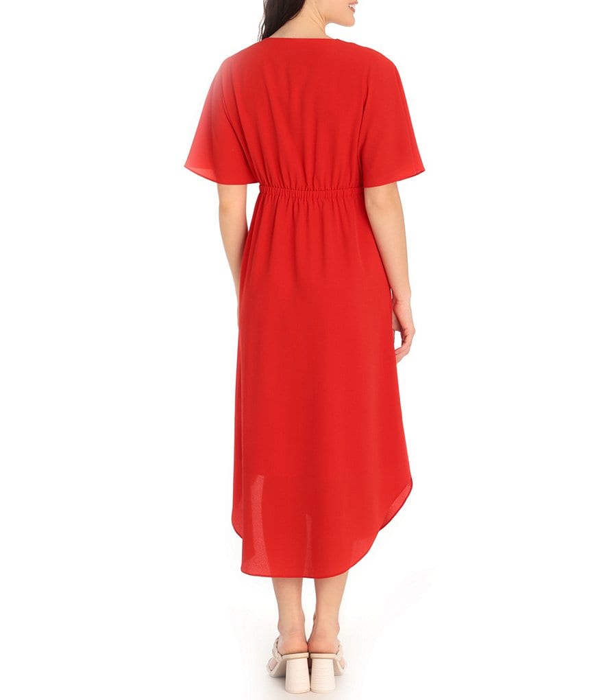 Maggy London Petite Size Kimono Sleeve Crepe V-Neck Midi Dress