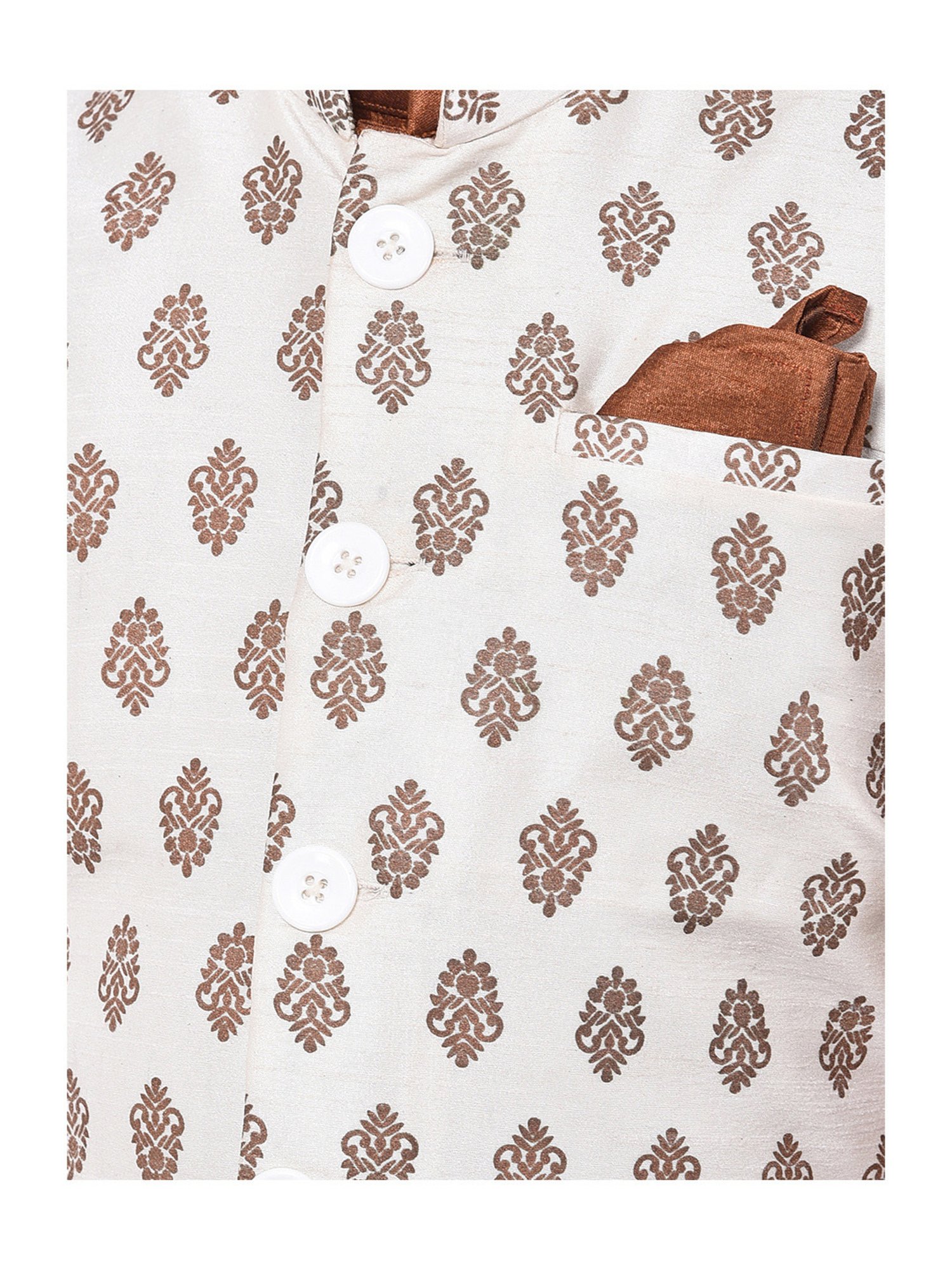 Deyann Kids Off White Printed Nehru Jacket