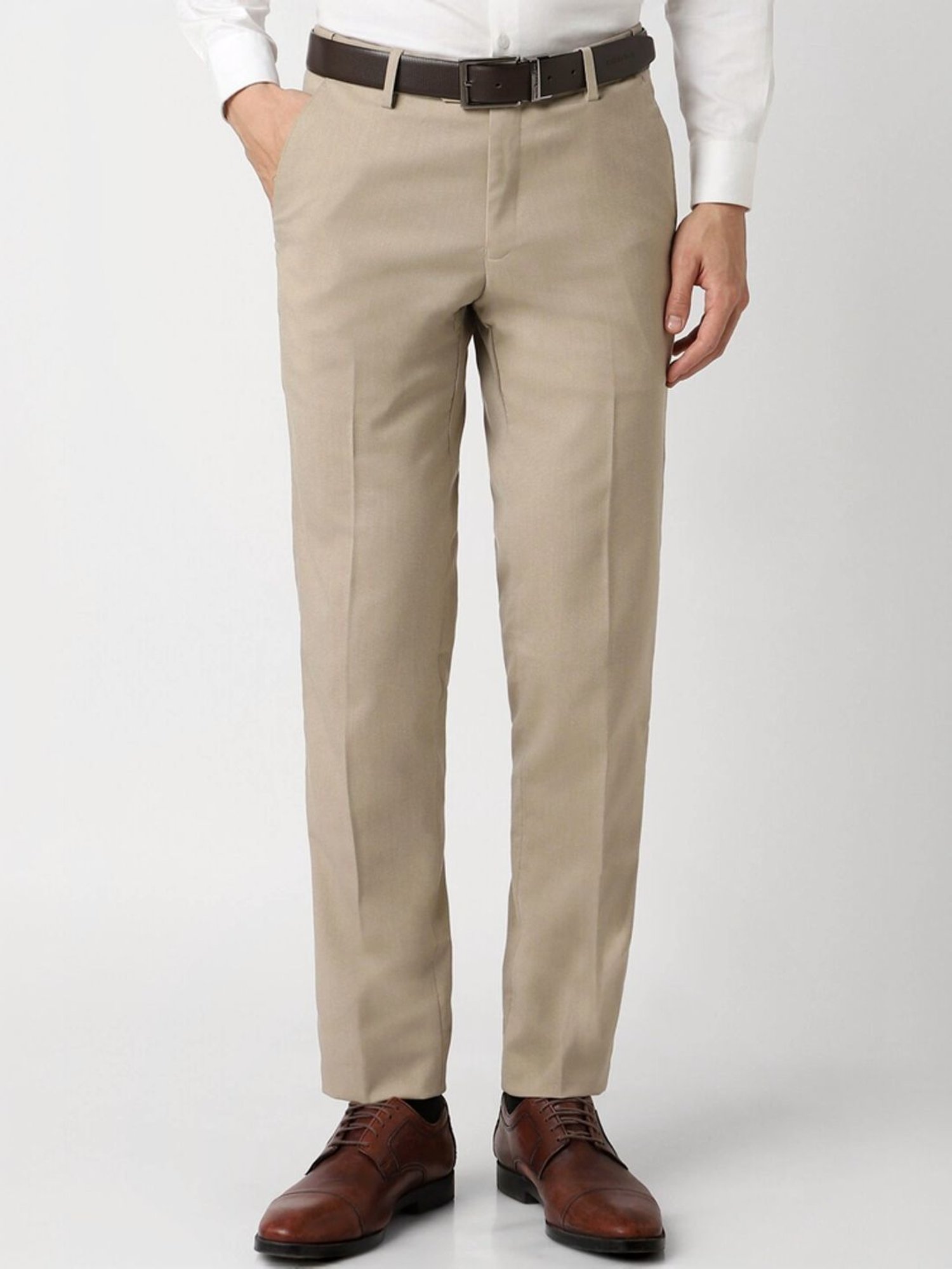 Peter England Khaki Slim Fit Trousers