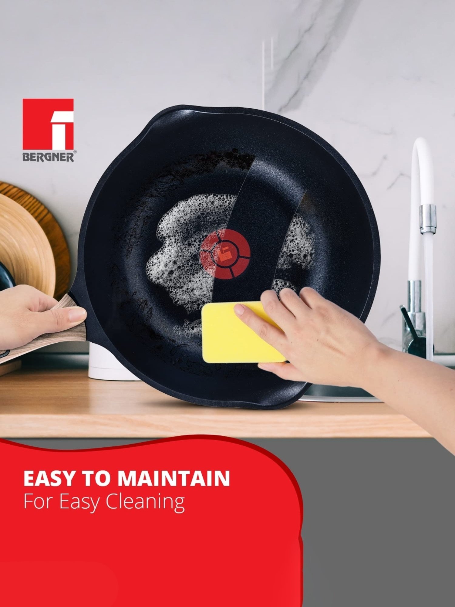 Bergner Grey Non-Stick Marble Induction Base Wok - 28cm (4.6L)