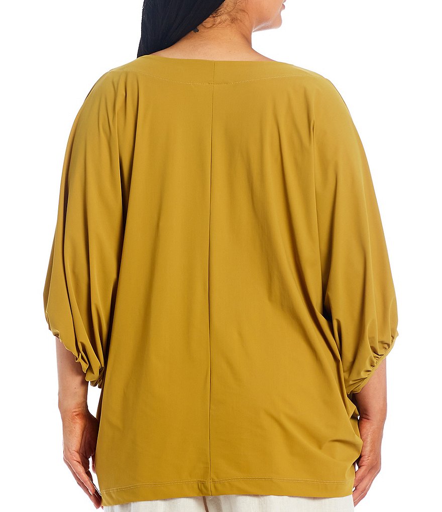 Bryn Walker Plus Size Wilder Microfiber Jersey Dolman Gathered Band 3/4 Sleeve Tunic