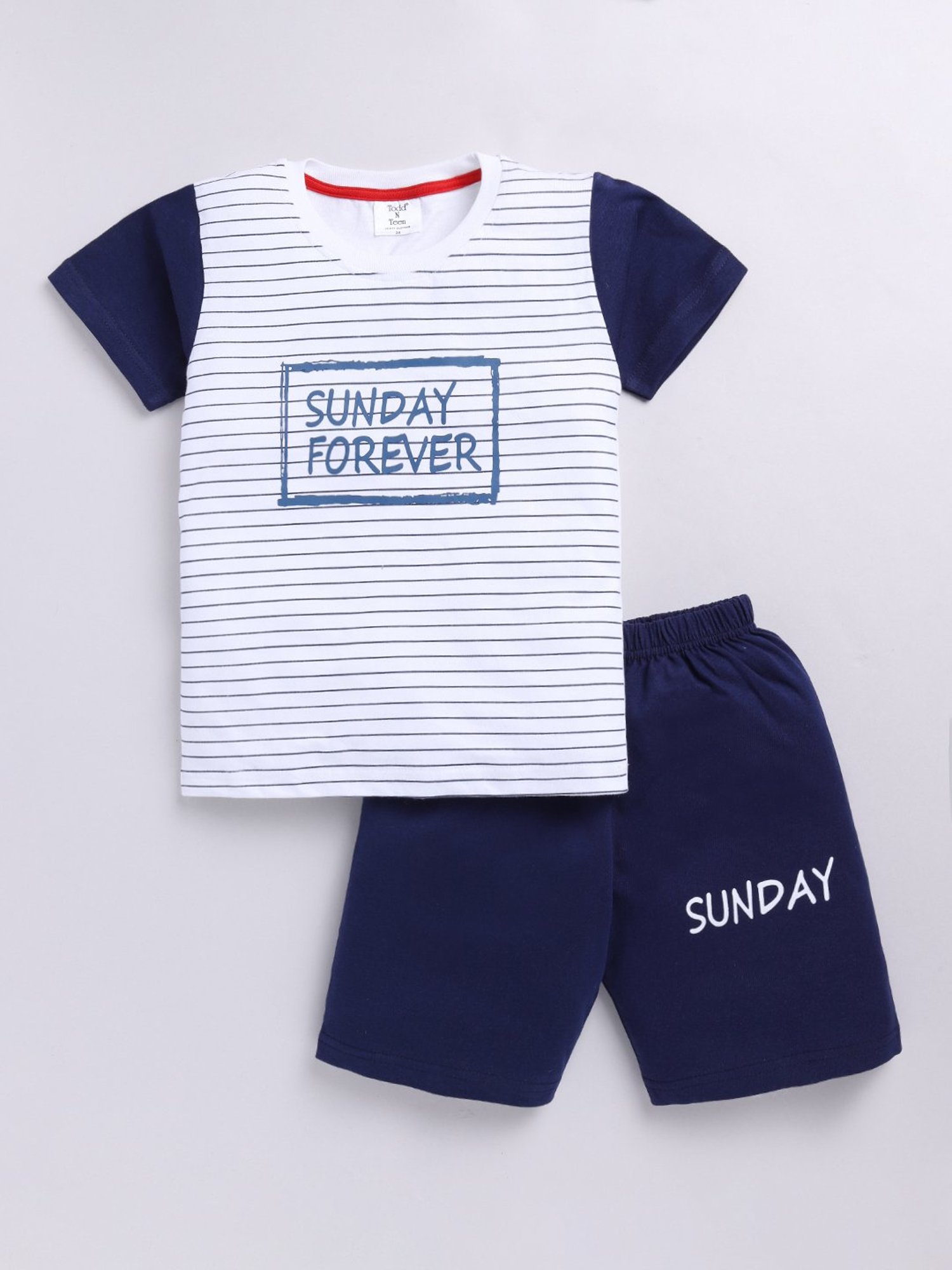 Todd N Teen Kids White & Navy Printed T-Shirt With Shorts