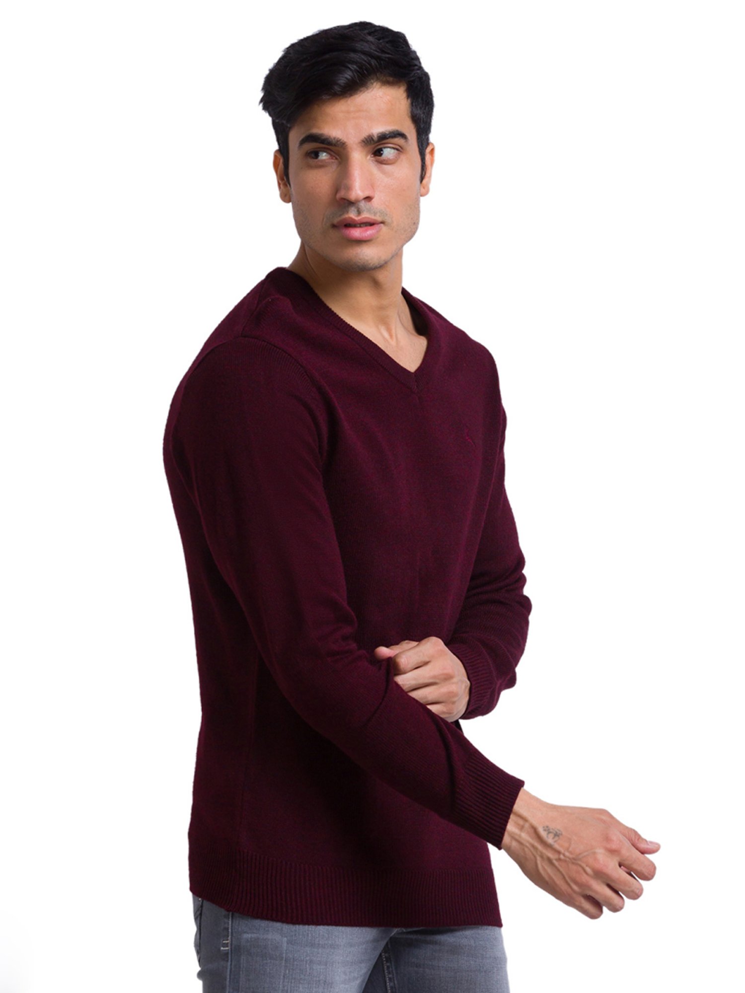 Parx Maroon Regular Fit Sweaters