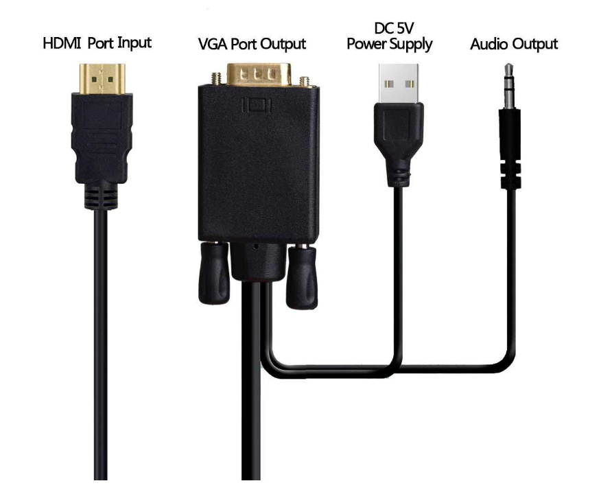 1.8m hdmi to vga cable,5.9ft hdmi male to vga male cable adapter with built-in chip+power supply/3.5mm audio interface