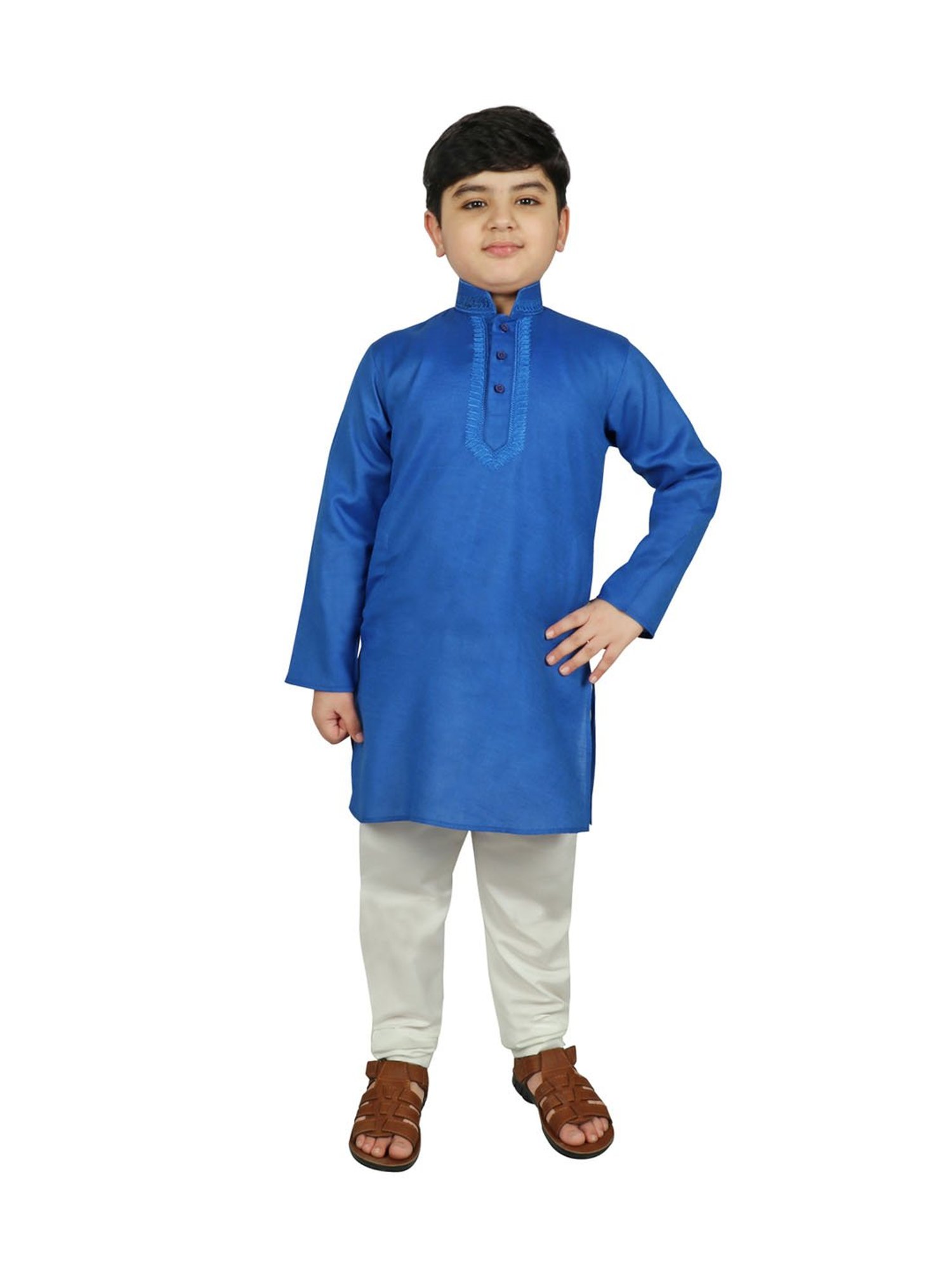 SG Yuvraj Kids Blue & White Solid Kurta with Churidars