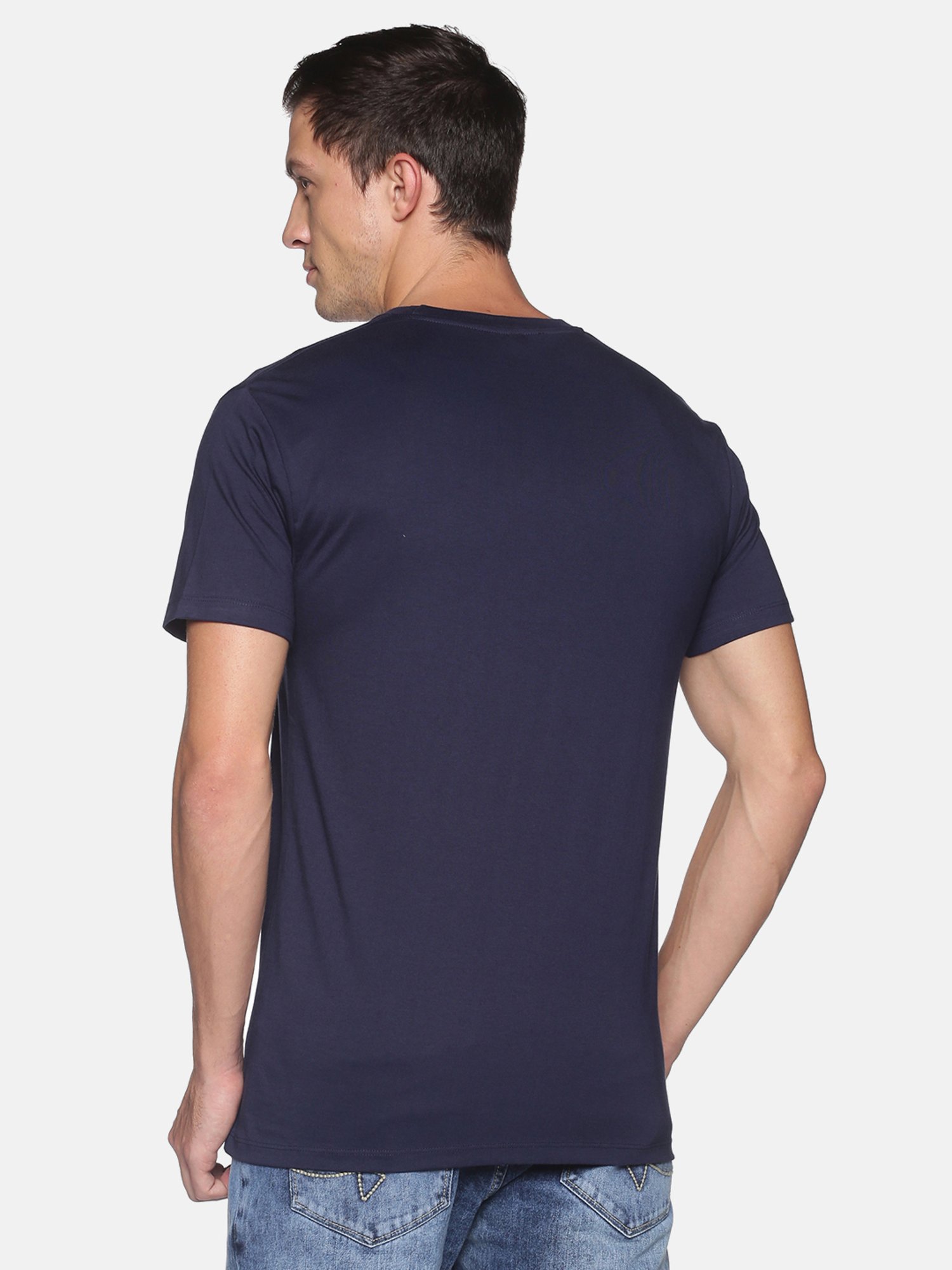 BLACK RADIO Navy Slim Fit Printed Crew T-Shirt