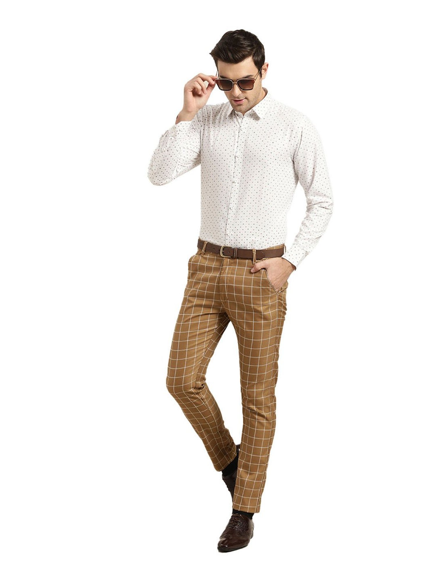 Sojanya Khaki & Off White Checks Trousers