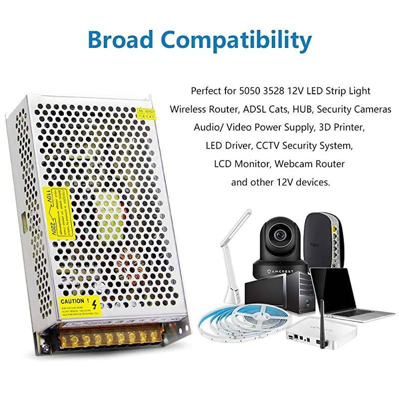 12V Power Supply 20A 240W AC DC Adapter 110V 220V AC to DC 12 Volt 20 Amp Switching Power Converter Transformer LED Driver for LED Light Strip 3D Printer CCTV Security System LCD Monitor