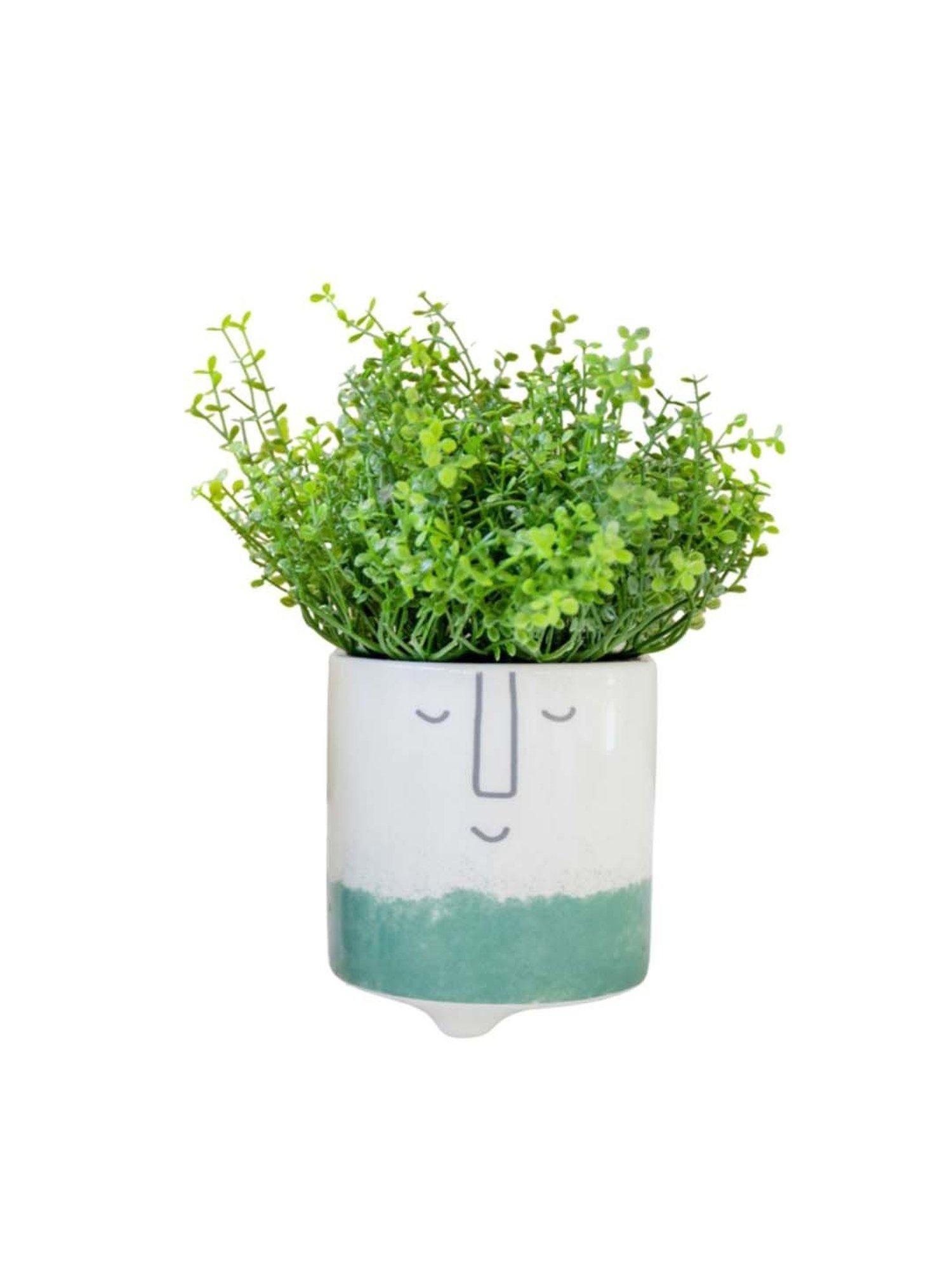 KitchenCraft White & Green Ceramic Mini Planter Pot With Happy Face Design