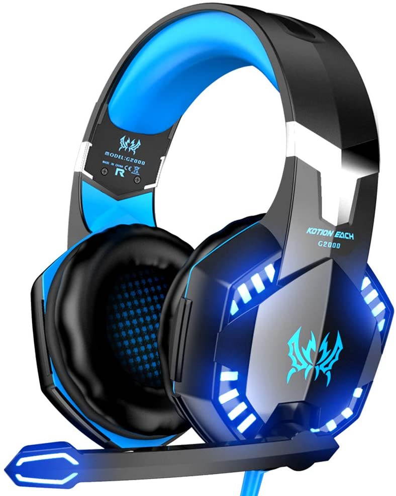 VersionTECH. Gaming Headset for PS4 Xbox One PC, G2000 Gaming Headphones with Mic, LED Lights, Noise Reduction for laptop-Blue