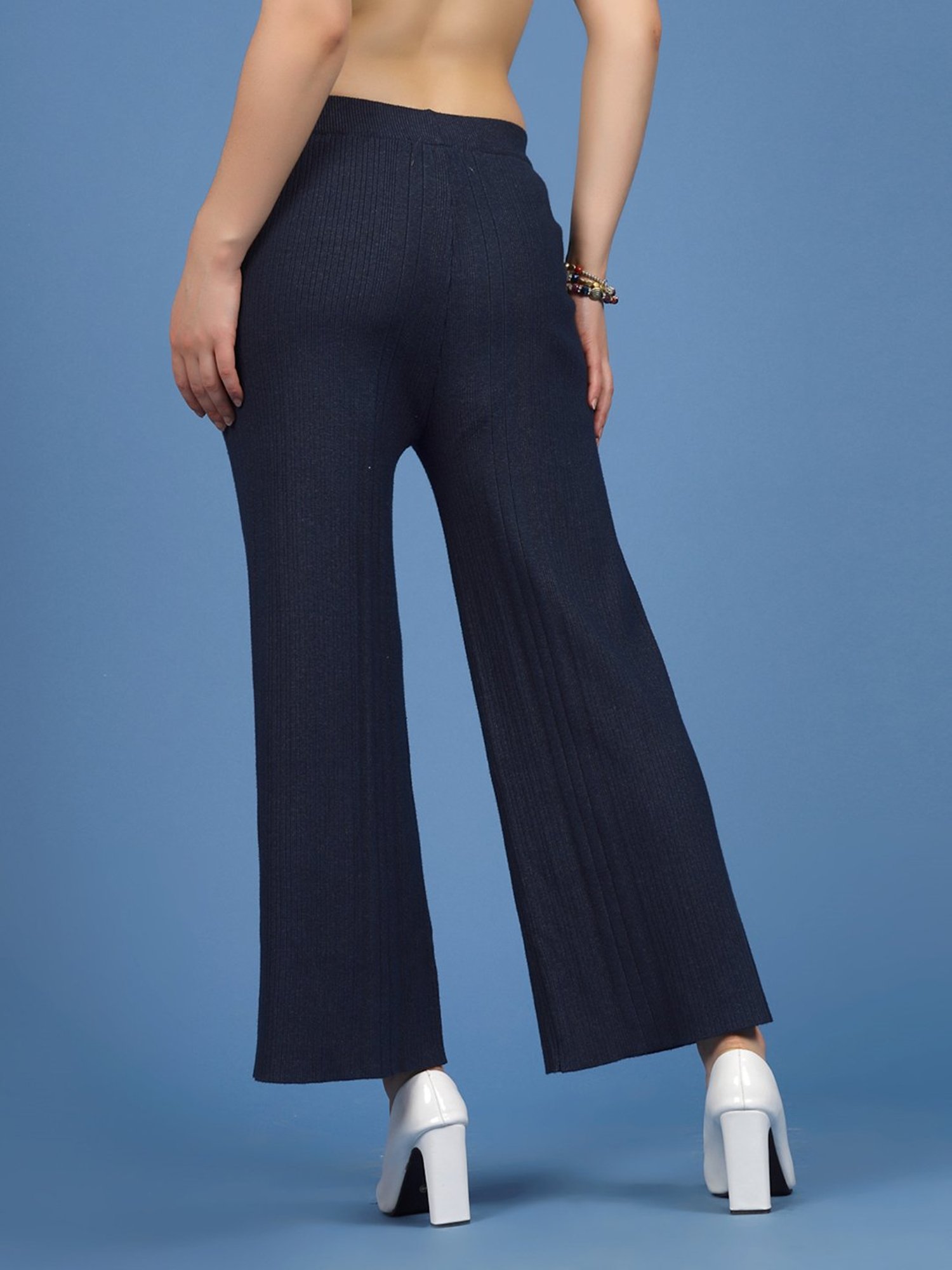 Mafadeny Teal Regular Fit Mid Rise Palazzos