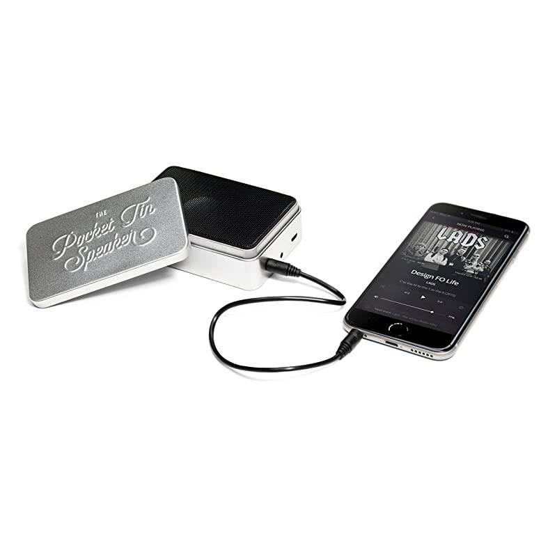 Tin Speaker USB Rechargeable Portable Speaker Silver Luckies of London