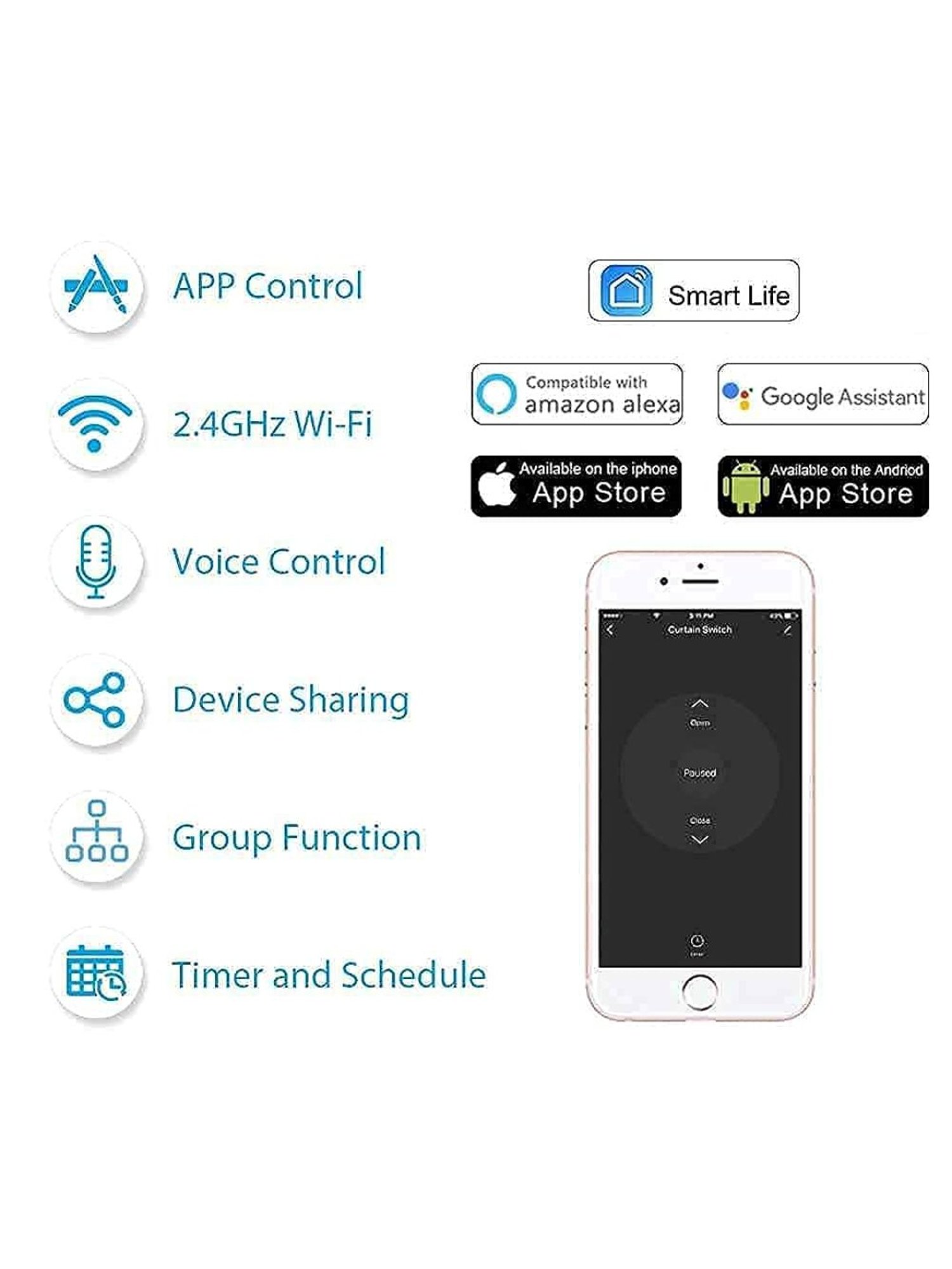 Teqooz WiFi 4 Node Smart Switch 6 Amp Each Retrofit (in-Wall) (White)